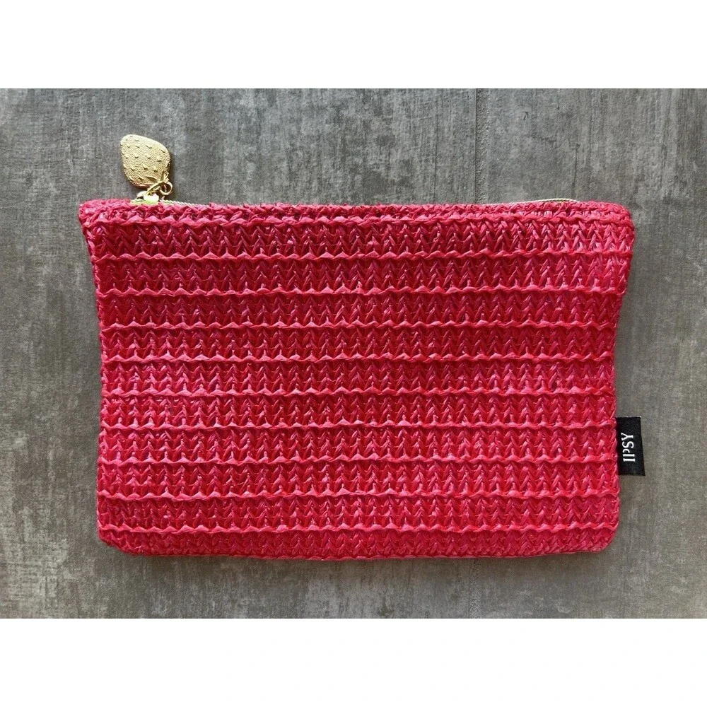 Straw Zip Makeup Bag Travel Pouch Wallet Pencil Case Clutch Organizer Strawberry